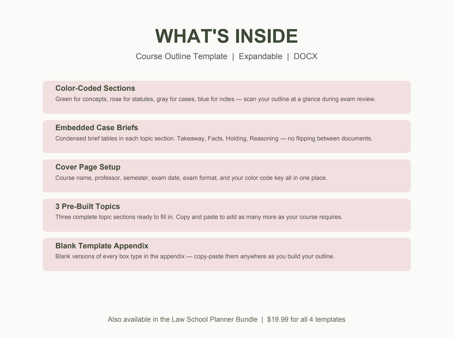 Law School Course Outline Template | Color Coded Expandable DOCX ...