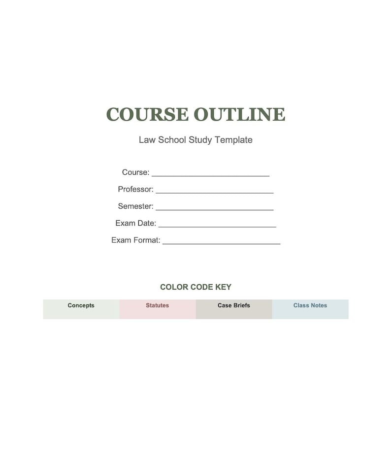 Legal File Color Code Key Law School Course Outline Template | Color Coded Expandable DOCX ...