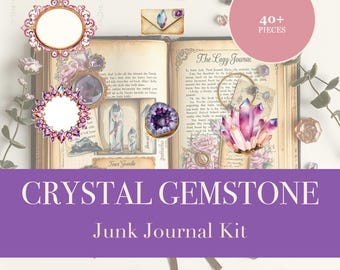 Crystal Gemstone Junk Journal Kit | Geode & Mineral Ephemera Papers | Printable Cut-Outs | Digital Download