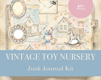Vintage Toy Nursery Junk Journal Kit | Watercolor Ephemera Papers (Digital Download)