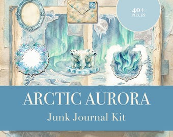 Arctic Aurora Junk Journal Kit | Polar Bear, Northern Lights Ephemera (Digital Download)