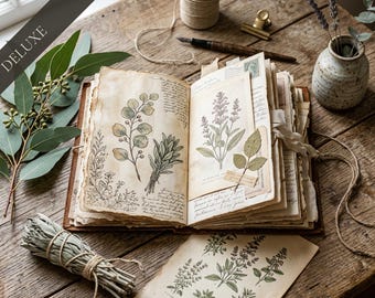Eucalyptus & Sage Botanical DELUXE Junk Journal Kit | Printable Greens Ephemera | Modern Vintage | Digital Download