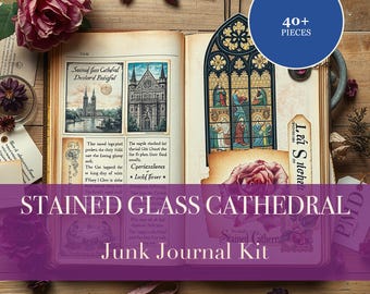 Stained Glass Cathedral Junk Journal Kit | Gothic Ephemera Papers (Digital Download)