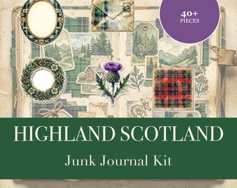 Highland Scotland Junk Journal Kit | Thistle & Tartan Ephemera Papers | Printable Cut-Outs | Digital Download