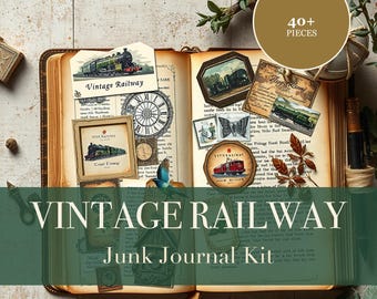 Vintage Railway Junk Journal Kit | Steam Train & Travel Ephemera Papers | Printable Cut-Outs | Digital Download