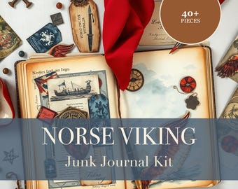Norse Viking Junk Journal Kit | Runes & Longship Ephemera Papers | Printable Cut-Outs | Digital Download