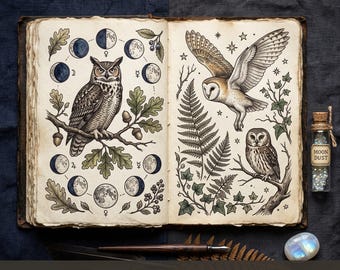 Moonlight Owls Vintage Forest Junk Journal Kit | Nocturnal Ephemera + Printable Sheets | Woodland | Digital Download