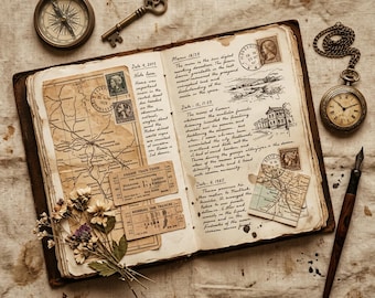 Vintage Voyage Travel Junk Journal Kit | Antique Map Postage Ephemera + Printable Sheets | Digital Download