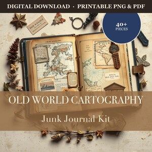 Oude Wereld Cartografie Junk Journal Kit | Kaart & Kompas Ephemera Papieren | Printbare Uitknipsels | Digitale Download