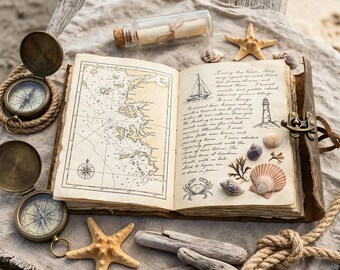 Seaside Memoir Junk Journal Kit | Vintage Nautical Coastal Ephemera + Printable Sheets | Digital Download