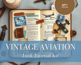 Vintage Aviation Junk Journal Kit | Biplane & Sky Ephemera Papers | Printable Cut-Outs | Digital Download