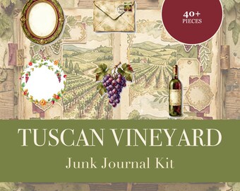Tuscan Vineyard Junk Journal Kit | Wine & Olive Ephemera Papers | Printable Cut-Outs | Digital Download