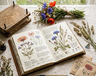 Wildflower Meadow Junk Journal Kit | Vintage Pressed Flowers, Botanical Ephemera (Digital Download)
