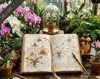 Orchid Hothouse DELUXE Junk Journal Kit | Exotic Bloom Ephemera & Botanical Prints | Digital Download