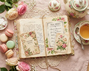 Vintage Blumen Teetasse Junk Journal Kit | Cottagecore Ephemera (Digitaler Download)