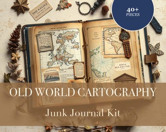 Old World Cartography Junk Journal Kit | Map & Compass Ephemera Papers | Printable Cut-Outs | Digital Download