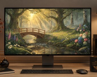 Tapeta na pulpit Enchanted Forest 4K, Spokojny Las (Pobieranie Cyfrowe) Tło Komputerowe Enchanted Forest, Tapeta Fantasy Nature
