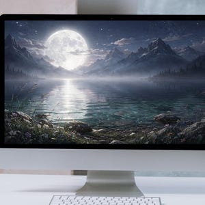 Moonlit Serenity 4K Desktop Wallpaper, Moon Computer Background, Celestial PC Wallpaper, Digital Download for Windows & Mac