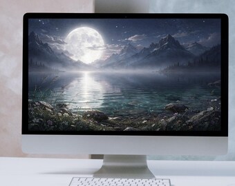 Tapeta na pulpit Moonlit Serenity 4K, tło komputera z księżycem, tapeta na komputer z motywem nieba, pobieranie cyfrowe na systemy Windows i Mac