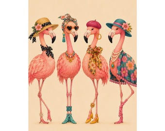 Pink Flamingo Art | Tropical Bird Decor | Coastal Flamingo Poster | Seaside Artwork | Beach House Decor | Coastal Decor | Vintage Flamingo