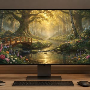 Golden Whisper 4K Desktop Wallpaper, Enchanted Forest Computer Background, Fantasy Nature Wallpaper, Serene Woodland (Digital Download)