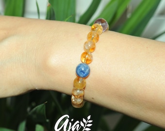 Celestial Quartz Kyanite Amethyst Stretch Bracelet • Earth Tone Gemstone Beads