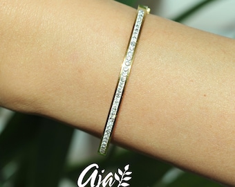 CZ Diamonds 18K Gold Plated Stainless Steel Hinged Bracelet • Minimalist Jewelry Gift for Her