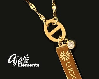 18K Gold Plated Stainless Steel Lucky Pendant Necklace with CZ Diamond