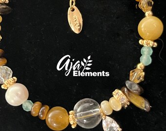 Pearl Tiger’s Eye Seashell Beaded Adjustable Gemstone Bracelet • Boho Jewelry Gift for Her
