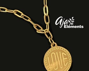 Love Pendant 18K Gold Plated Stainless Steel Necklace • Minimalist Jewelry Gift for Her