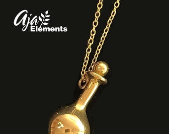 Bottle Pendant 18K Gold Plated Stainless Steel Necklace • Minimalist Jewelry Gift for Her