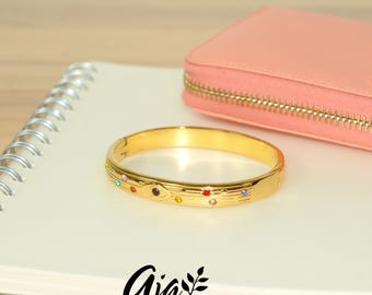 Evil Eye Multicolored CZ Gemstones on 18K Gold Plated Stainless Steel Bracelet • Statement Jewelry Gift for Her
