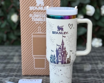 Cream Stanley 40oz Tumbler laser engraved