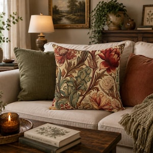 William Morris Vintage Botanical Floral Pillow | Retro Tapestry Flower Throw Pillow