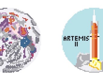 Artemis II dubbelzijdig kleurrijk maanornament - digitaal borduurontwerp - afdrukbaar