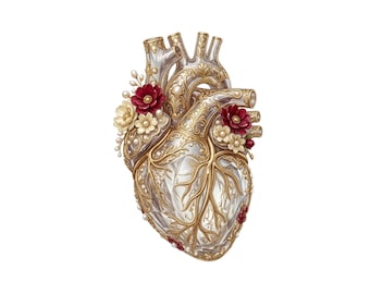 20 Design Anatomical Heart PNG Bundle, Gothic Heart Clipart, Transparent floral Download
