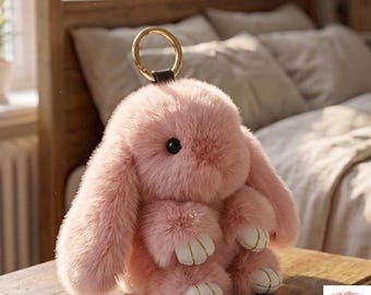 Fluffy Rabbit Fur Keychain 15cm, Cute Bag Charm for Women, Car Key Pendant Gift Accessory