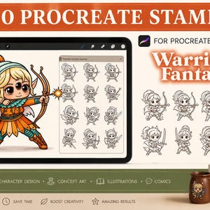 100 Procreate Fantasy Warrior Stamps, Cute Chibi Elf Brushes, Character Creator, Fantasy Clipart, Digital Drawing Tools
