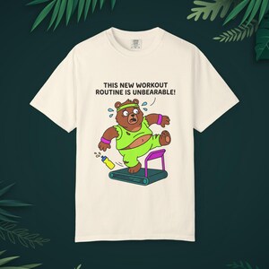 Funny Gym Bear Mascot PNG, Unbearable Workout Routine Pun, Stressed Grizzly Treadmill Character Illustration