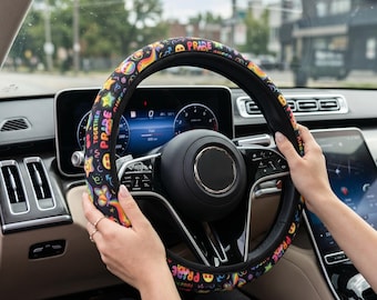Funda para volante LGBTQ Arcoíris Orgullo / Accesorios para coche con carita sonriente estilo retro / Regalo del Mes del Orgullo para él y para ella