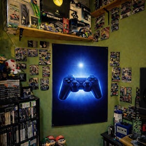 PlayStation Controller Poster, Retro Gaming Neon Glow Wall Art Print