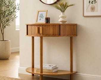 Entryway Table, Half Moon Fluted Console Tables with Storage, Mid Century Modern Small Half Round Sofa Tables for Hallway for living room
