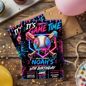 Baseball Drip Birthday Invitation, Editable Canva Template, Ice Cream Drip Party Invite, Sports Boy Birthday, Instant Download