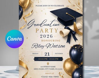 Graduation Party Invitation 2026, Class of 2026 Announcement, Blue Grad Template (Digital Download)