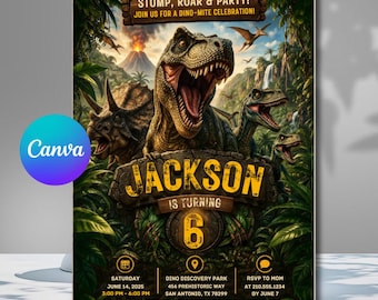 Editable Dinosaur Birthday Invitation, T-Rex Jurassic Party Invite (Digital Download)