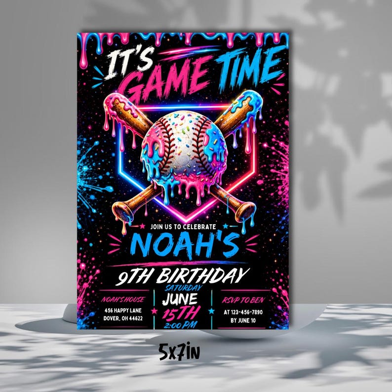 Baseball Drip Birthday Invitation, Editable Canva Template, Ice Cream Drip Party Invite, Sports Boy Birthday, Instant Download