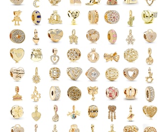 Charm de plata de ley 925 dorada, compatible con pulseras estilo Pandora europeas, charms colgantes de corazón, estrella y luna para mujer. Regalo de joyería.