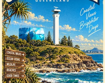 Point Cartwright Retro Travel Poster | Framed Print | Mid-Century Queensland Wall Art