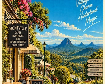 Montville Retro Travel Poster | Framed Print | Mid-Century Queensland Wall Art