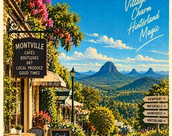 Montville Travel Poster | Retro Vintage Queensland Wall Art Print | Sunshine Coast Hinterland Village | Digital Download